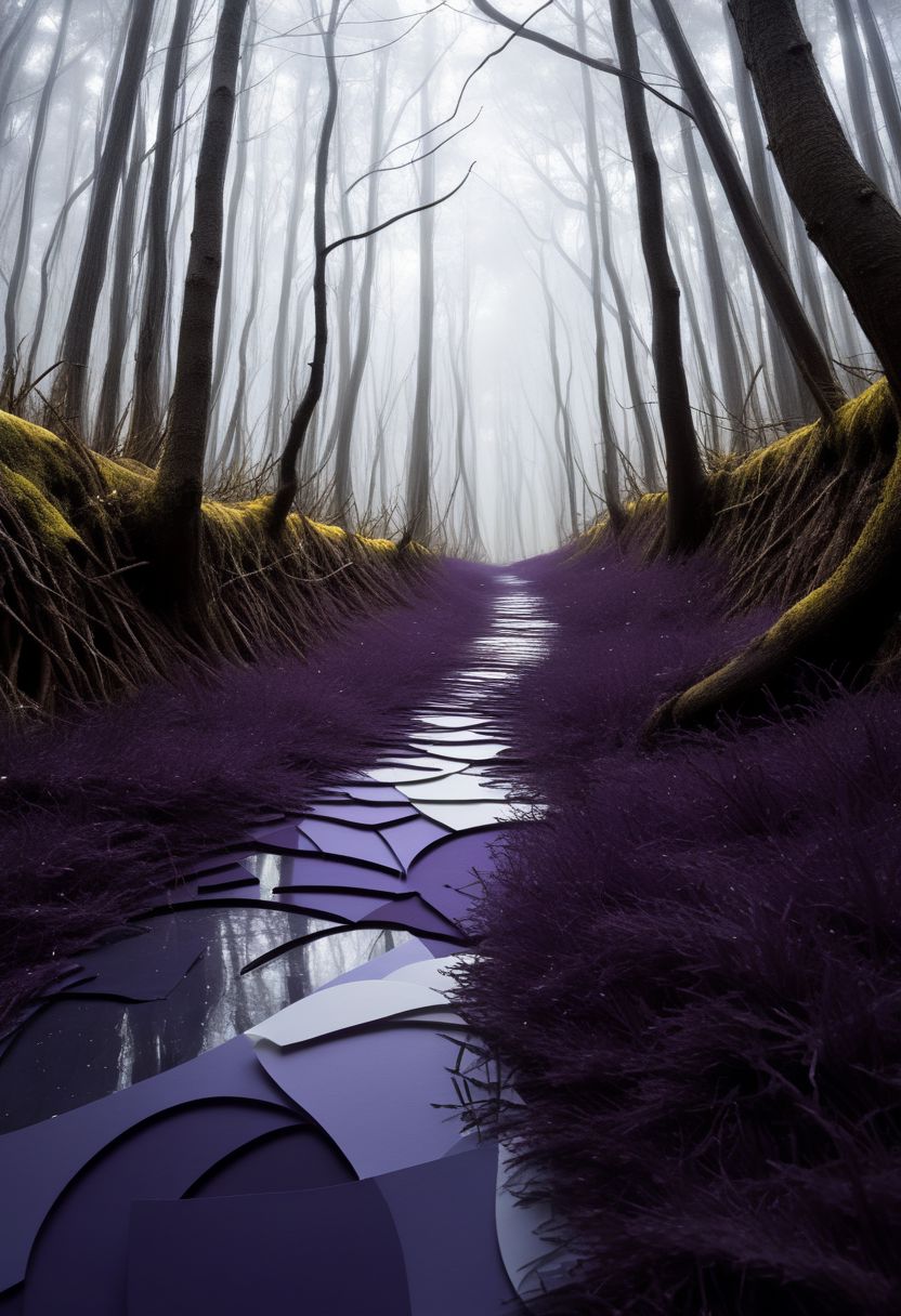 layered papercut, mysterious marching ants, on a papercut forrest floor trail, papercut anthill , fading backlit background, (svannah fading white/yellow to deep purple), by Minjae Lee, Carne Griffiths, Emily Kell, Steve McCurry, Geoffroy Thoorens, Aaron Horkey, Jordan Grimmer, Greg Rutkowski, amazing depth, double exposure, surreal, geometric patterns, intricately detailed, bokeh,  perfect balanced, deep fine borders, artistic photorealism , smooth,  great masterwork by Suiras  <lora:add-detail-xl:2>  <lora:Double_Exposure:0.5>