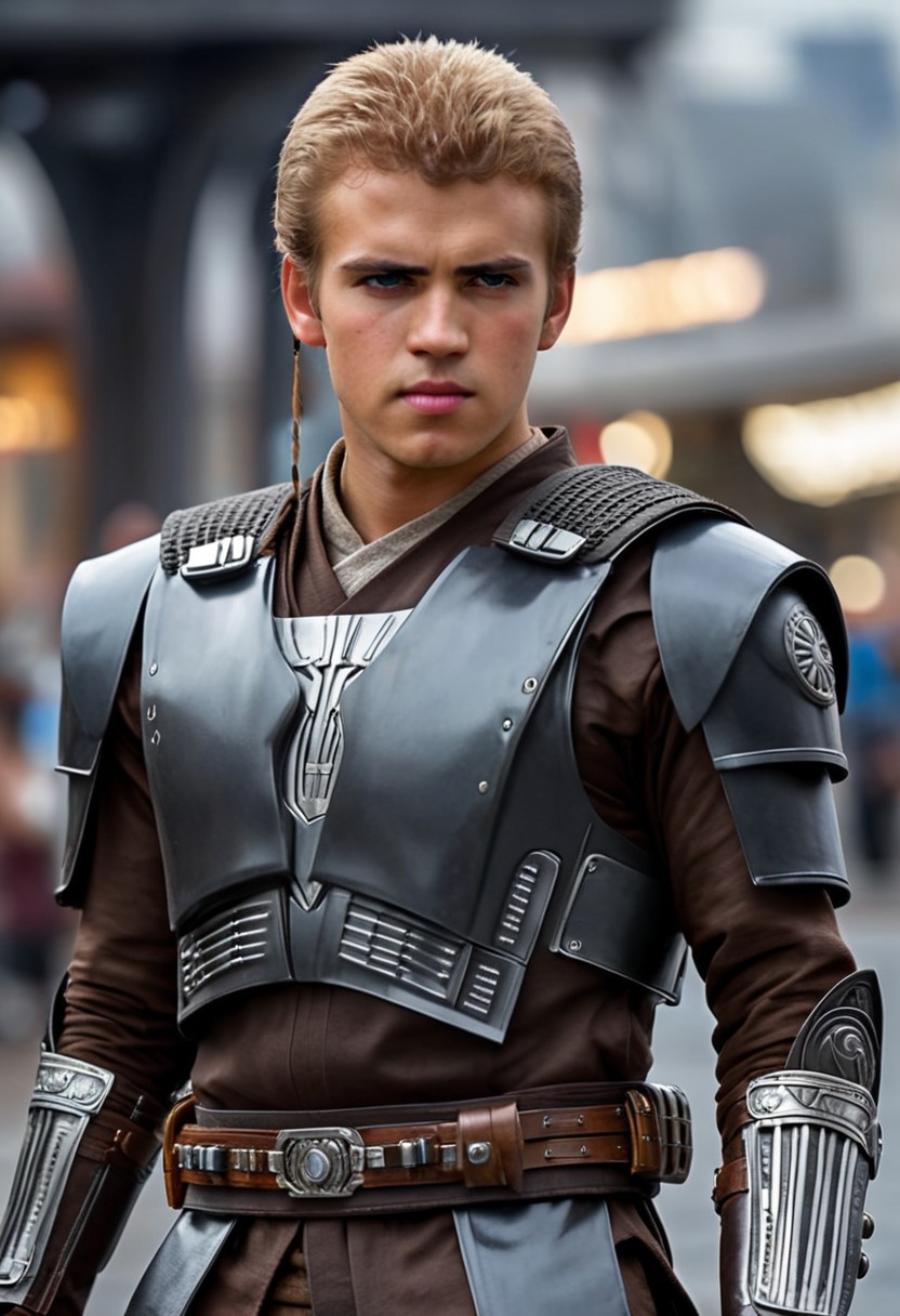 Anakin Skywalker, 18-years old, (((full-body))), blonde hair, bracers armor, jedi armor, wide shot, (((full body)), street, Breathtaking, 8k resolution, extremely detailed, beautiful, establishing shot, artistic, hyperrealistic, ultra realistic render, extremely fine details, like-like render, cinematic lighting, dramatic volumetric lighting, masterpiece, light brazen, extremely detailed and beautiful face, 150mm, HDR10 <lora:Wowifier:0.69> <lora:Details:0.85>, starwars, in heavy raining futuristic  rooftop cyberpunk night, sci-fi, fantasy, intricate, very very beautiful, elegant, neon light, highly detailed, concept art, soft light, hdri, smooth, sharp focus