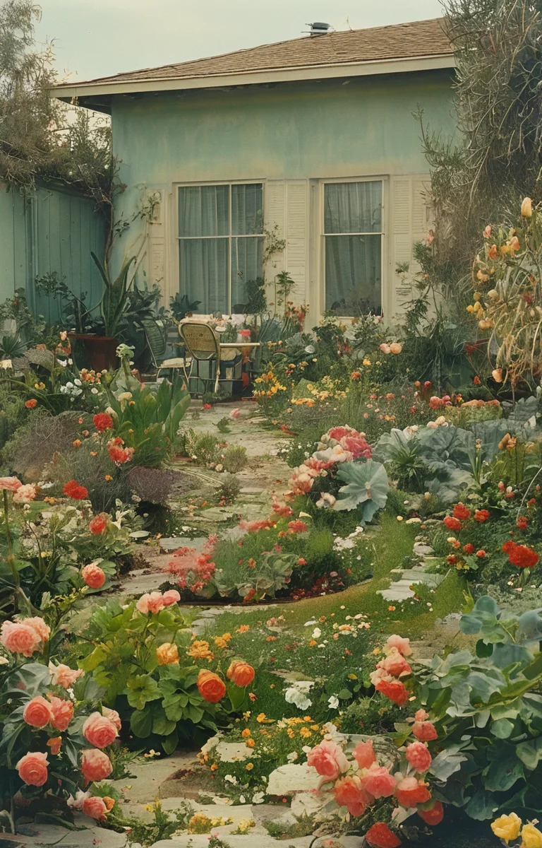 masterpiece,best quality,<lora:tbh157-sdxl:1>,illustration,style of Larry Sultan, garden