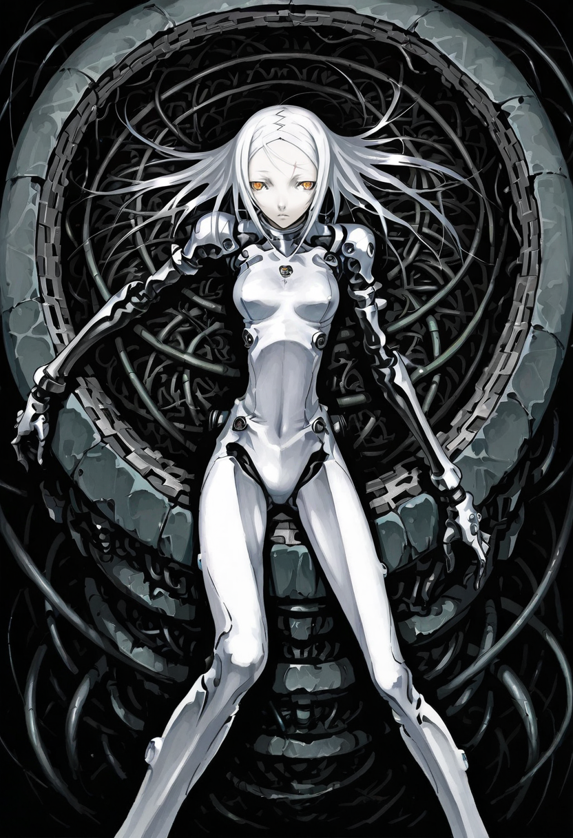 tsutomu nihei,1girl,white hair,