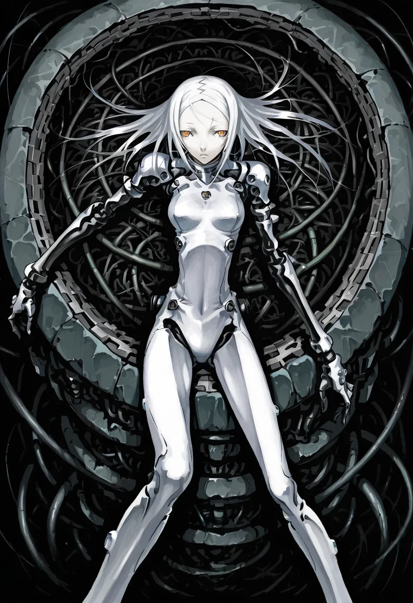 tsutomu nihei,1girl,white hair,