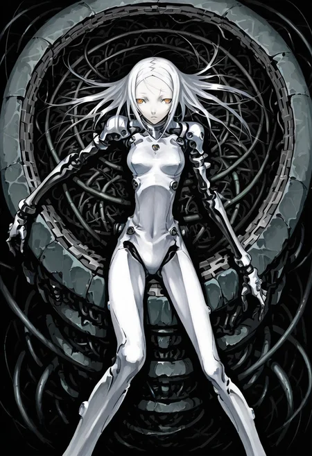 tsutomu nihei,1girl,white hair,