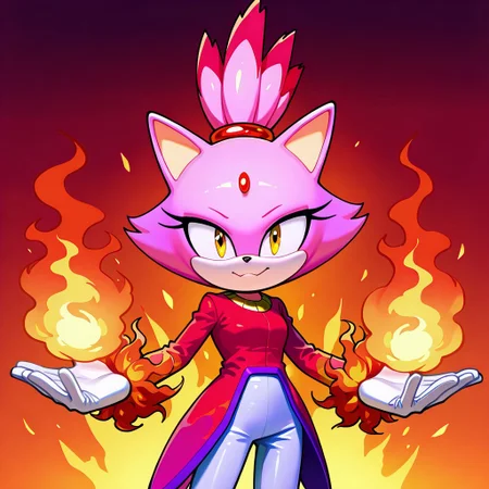 blaze the cat,burning blaze,happy ,smill mouth open,looking at the viewer,cowboy shot