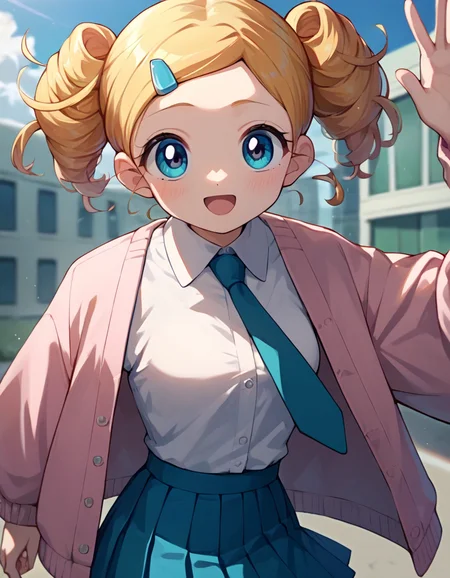 score_9, score_8_up, score_7_up, 1girl, source_anime, miyako casual, neck tie, white shirt, pleated skirt <lora:Miyako-50:1>