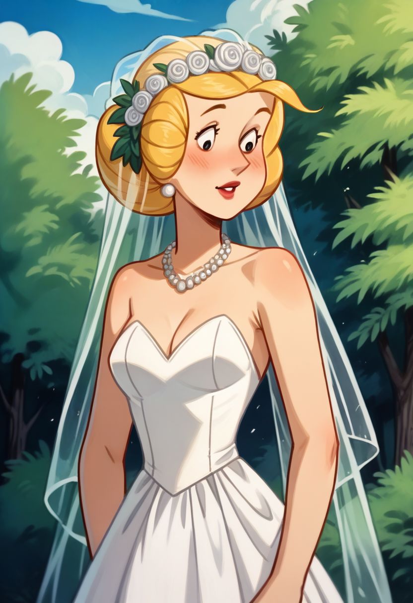 score_9, score_8_up, score_7_up, score_6_up, <lora:Alice_Mitchell_-_Dennis_the_Menace_v1.2:1> alice mitchell, blonde hair, wedding dress,