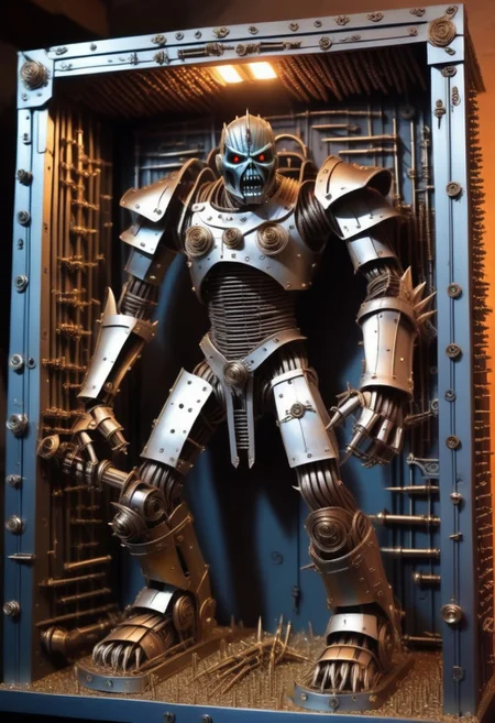 an iron maiden in a dungeon made up of Jed-Screws