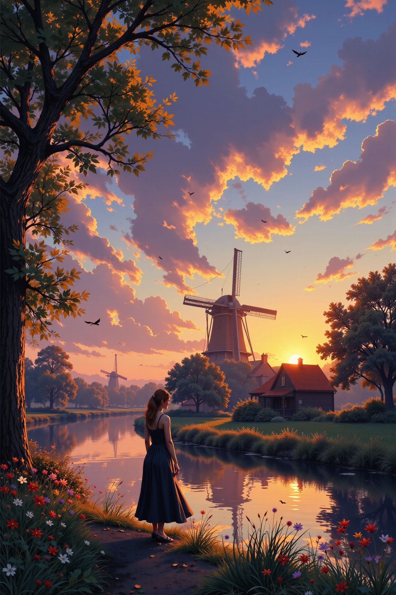 Dutch beautiful  landscape, evening, woman, very intricate, very detailed, sharp, bright, colorful, <lora:Hand v2:0.5> <lora:Anti-Blur:1><lora:Insane Detail Slider:0.25>  <lora:flux.1_lora_flyway_Epic-detail_v2:0.3> <lora:fluxenhancer:0.25> <lora:ROWER:0.8> <lora:flux-charmer-v1-1:0.4> <lora:Anime art - Variant 3:0.6> Anime art