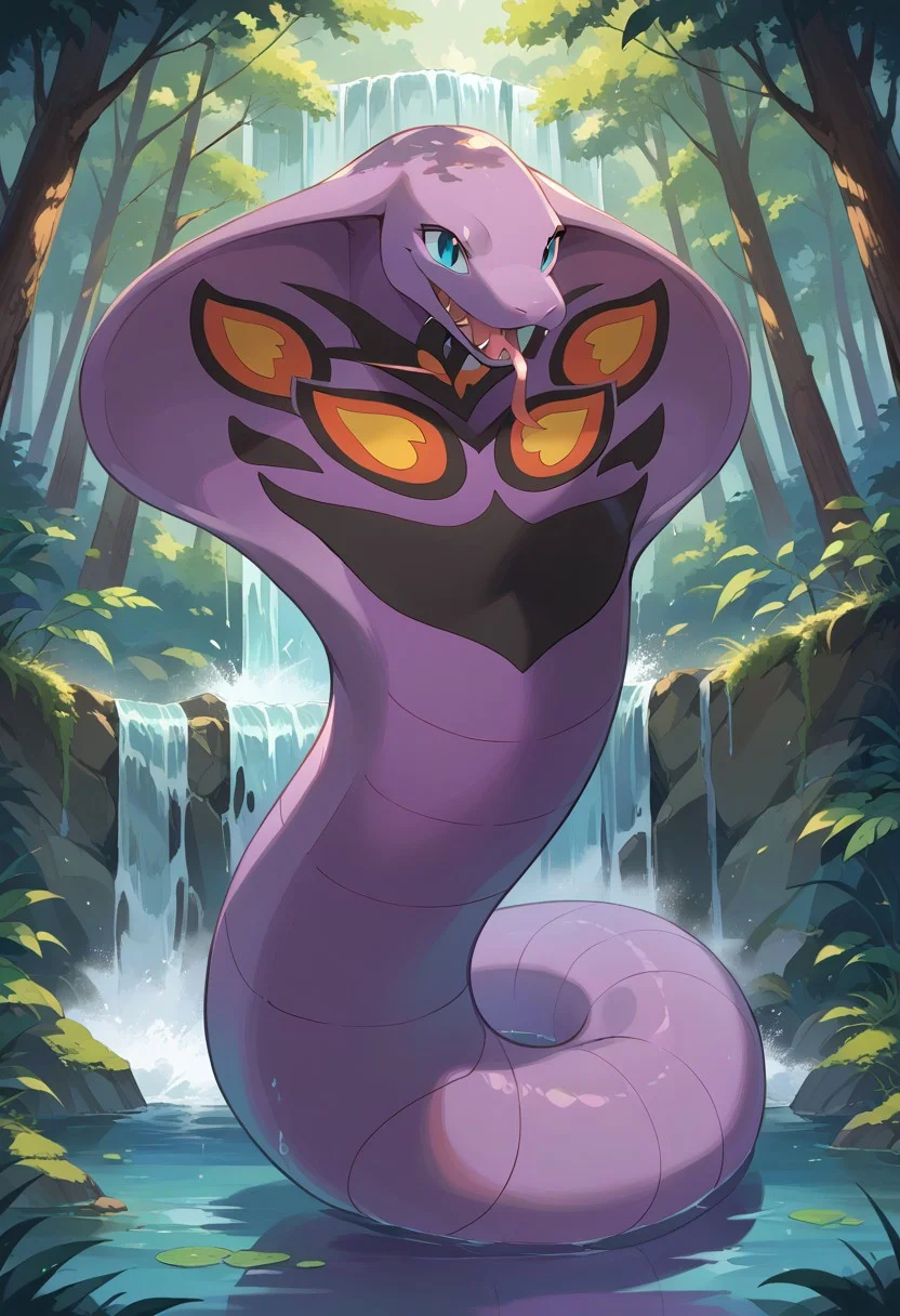 score_9, score_8_up, score_7_up,source_anime,BREAK, solo, open mouth smile
arbok,
forest, waterfall