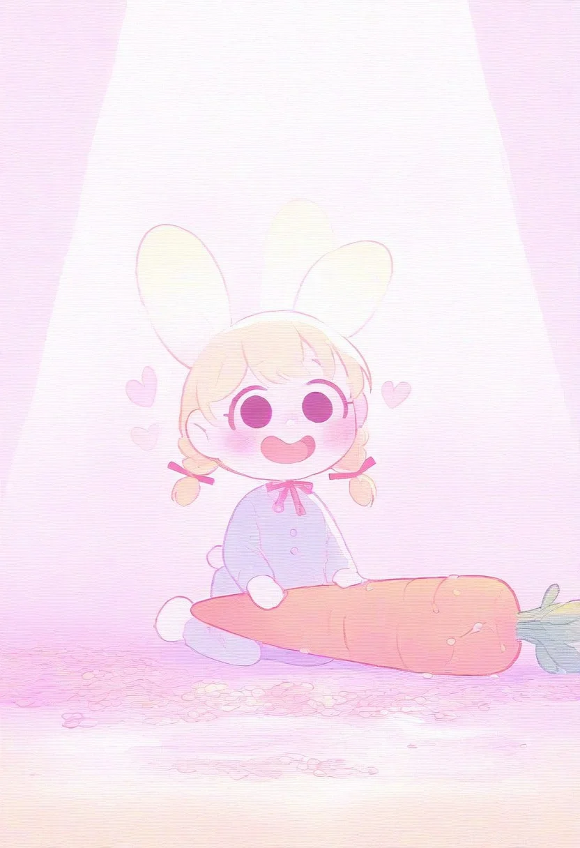 (masterpiece, best quality, good quality), illustration lovely girl, 1girl, 1bunny, very awa, very aesthetic, absurdres, cute bunny, little girl, farmer's sarafan, blonde, braids, wet bangs, girl pulls bunny by ears, bunny pulls carrot from garden, head tilted, blush, white fur, broken heart on rabbit, little bunny, farmer's garden, pulling big and thick carrot, many carrots, pastel colors, sad bunny, smiling girl, upper teeth, toon (style), heart, looking at viewer, deadly cutiness, red ribbon, ribbon, sunpuddle, sunlights, god rays, novuschroma02 style <lora:ponyv6_noobV1_2_adamW-000017:0.6> <lora:USNR_STYLE_XL_lokr:0.35> <lora:namukijpg_ill:0.6>
<lora:novuschroma02 style:0.8>