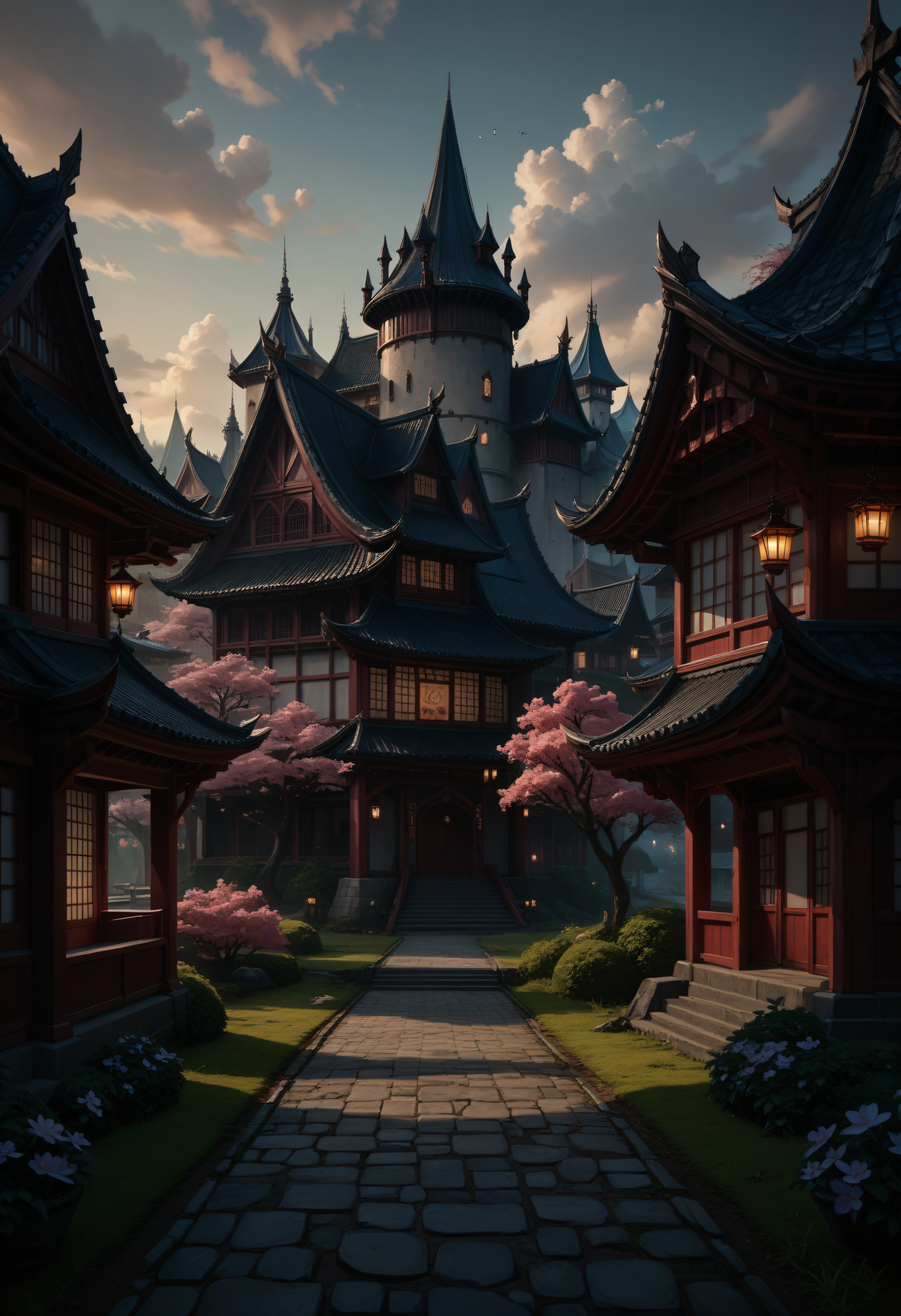 score_9, score_8_up, score_7_up, 1girl, outdoors, from behind, catwalking, lux_(league_of_legends), league_of_legends, 1girl, blonde_hair, blue_eyes, japanese town, sakura flowers, embedding:c4stl3
