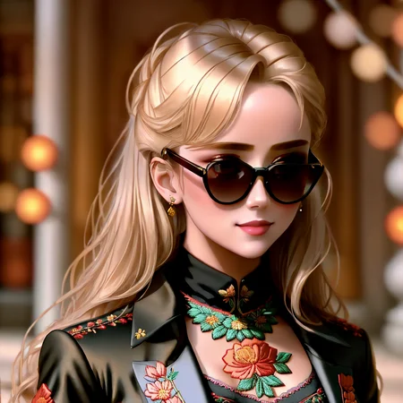 <lora:HP_Balenciaga:0.75>, BalenciagaStyle,
Masterpiece, absurdres,award winning photo, extremely detailed, amazing, fine detail, extremely detailed eyes and face, by lee jeffries nikon d850 film stock photograph 4 kodak portra 400 camera f1.6 lens rich colors hyper realistic lifelike texture dramatic lighting unrealengine trending on artstation cinestill 800 tungsten, beautiful blonde woman wearing sunglasses , slim, tiny waist, smiling, excited, looking at the viewer seductively, pencil_dress, a woman wearing a pencil_dress, Nadia wearing a black and white checkered pencil_dress, holding a purse, buttons, blazer, white shirt with frills , solo, 1girl, (dudou,white, a woman standing up, red floral embroidery, lining, woman wearing the dudou:1.25) <lora:PencilCD:0.75>
, character generated and dressed in BalenciagaStyle,
<lora:Nadia:0.65>