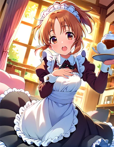 <lora:pony_xl_abe nana:0.8>,abe nana,score_9,score_8_up,score_7_up,source_anime,1girl,adorable_girl,looking at viewer,:d,maid tea,maid,dress,maid apron,apron,long sleeves,puffy sleeves,open mouth,
