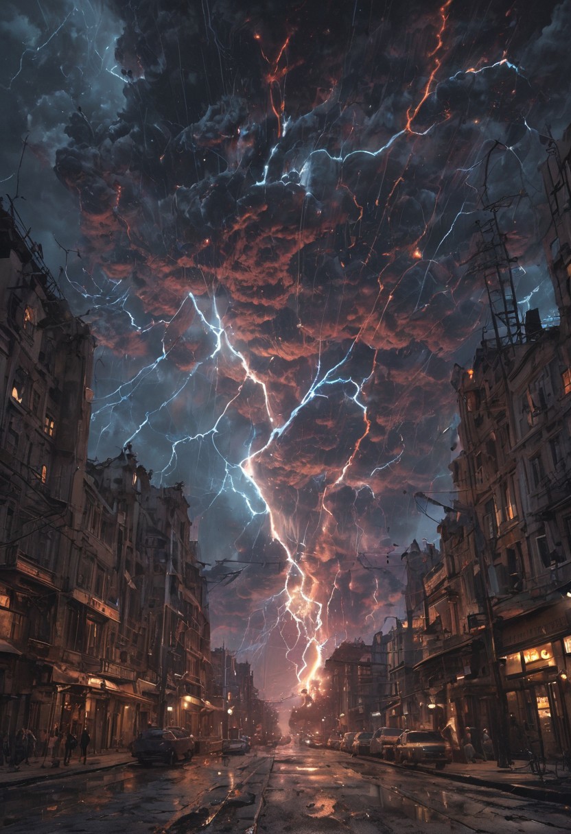 x-ray laser beam falling from the sky and destroying a city, hammer of dawn, satellite cannon to fight cosmic horrors and dysphoric locust organic life, project excalibur, pillars of creation, meteorite mega flare, nuclear reaction between rainfall and sunlight, a thermonuclear combination of fission and fusion reactions, atmospheric pollution caused by electro geo magnetic storms spectrums, oppenheimer quantum physics, evangelion vfx, studio ghibli and makoto shinkai  <lora:EpicF4nta5yXL:0.8>