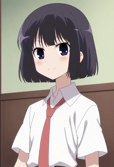 score_9, score_8_up, score_7_up, score_6_up, score_5_up, score_4_up , anime coloring ,BREAK source_anime, anime,screencap,
1girl, solo, aratas, school uniform, white shirt, necktie, black kneehighs, black eyes, <lora:PonyXL Arata Sagimori V1:1>
indoors, upper body
smile, looking at viewer,