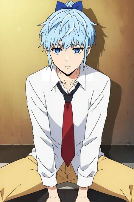 score_9, score_8_up, score_7_up, source_anime, rating_safe, intricate details, anime screencap, anime coloring, official style, , , 1boy, solo, male focus, <lora:aguero_agnes_khun_pony:0.8>, aguero_agnes_khun, blue hair, blue eyes, short hair, ponytail, hair bow, , cowboy shot, death valley, dawn, spread legs, sparkling eyes, , <lora:sdxl_lightning_8step_lora:1>