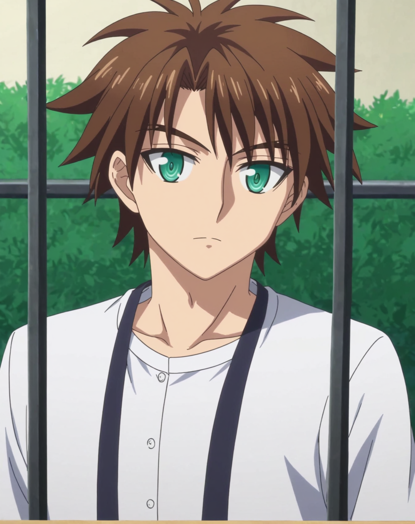 score_9, score_8_up, source_anime, anime screencap, original style, depth of field, BREAK, rating_safe, 1boy, solo, male focus, adult, <lora:toujou_basara_pony:1>, toujou_basara_pony, brown hair, green eyes, short hair, bangs, cowboy shot, gakuran, expresionless, standing, looking at viewer, facing viewer, <lora:sdxl_lightning_8step_lora:1>