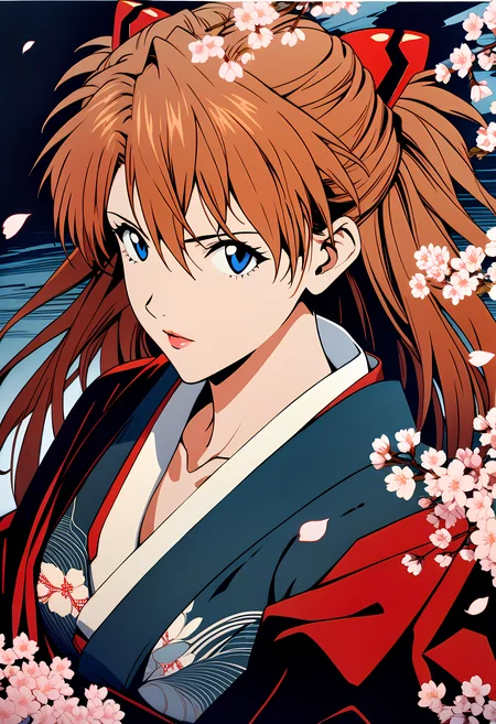 cherry blossoms in a dark storm, light and shadow, cherry petals flying in the air, wind and rain,
1girl, souryuu asuka langley, neon genesis evangelion, rebuild of evangelion, aged up, mature, Japanese kimono, looking at viewer,
dynamic angle, close-up shot, woodcuts, highly detailed, KHsty-XL, <lora:KHsty-XL-v3-AN:0.5>,
masterpiece, best quality, very aesthetic, absurdres,