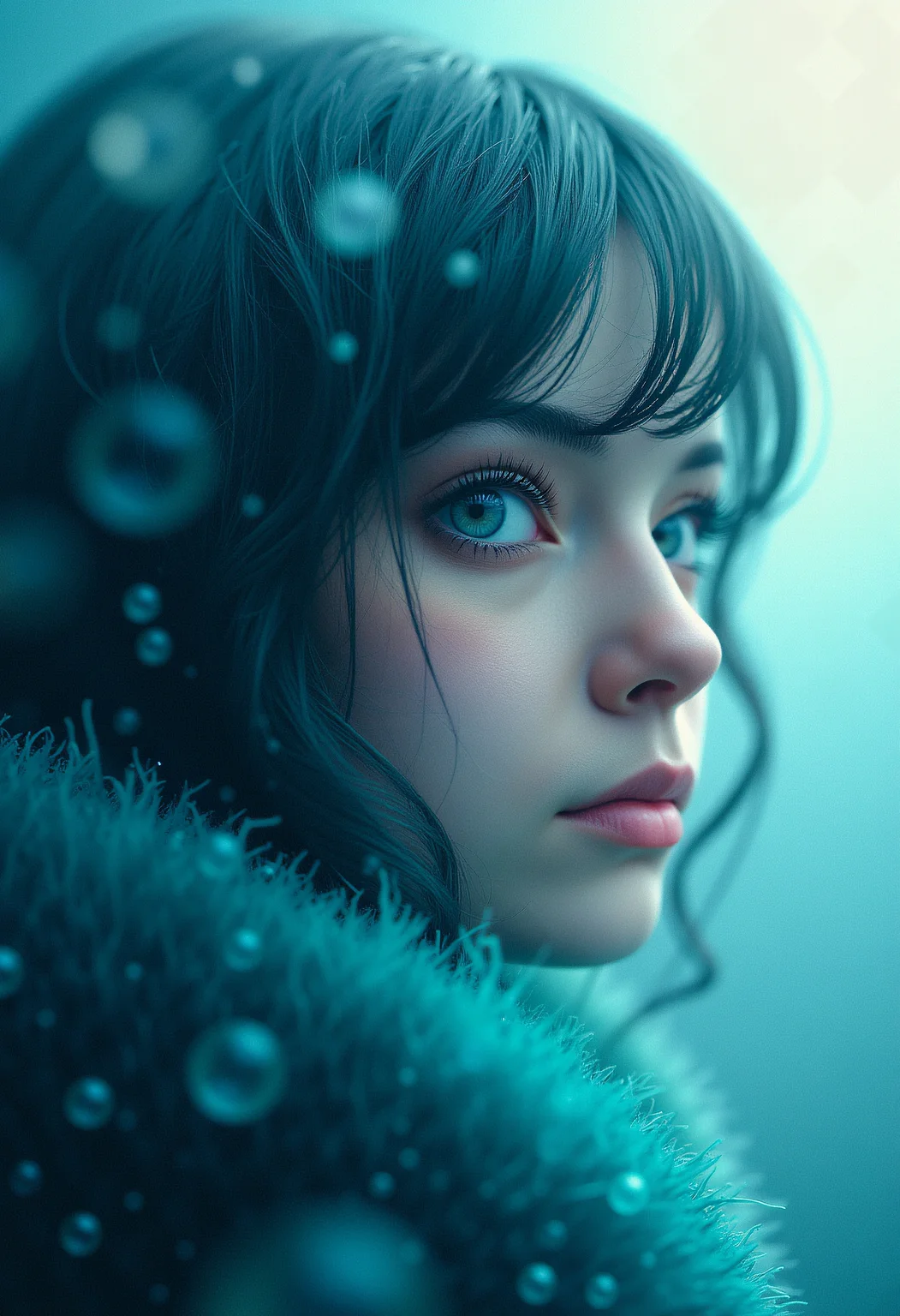 masterpiece,ultra-detailed,best quality,8K, Abstract, Fractal, POV shot of a Tender 1980'S (girl:1.2), it is sleek, it is forged by The Hunger Games, Foggy, deep focus, abstract art, colorful art by Bikash Bhattacharjee, Illustration, Anime, broad lighting, One Color, Cornish landscapes, dark pastel and Cyan splash, female, asymmetrical<lora:FLUX\FLUX Image Upgrader.safetensors:1.0:1.0>