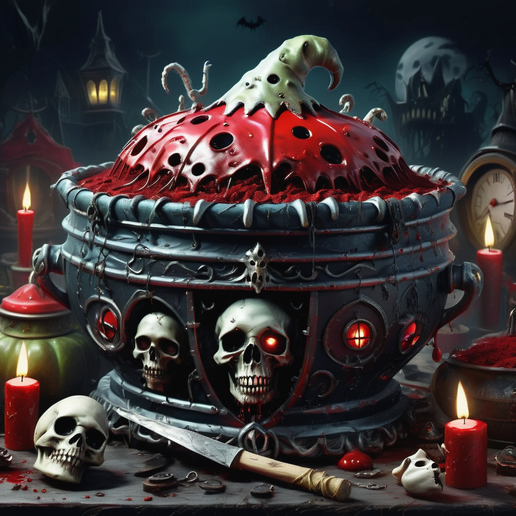 ((realistic,digital art)), (hyper detailed),h4l0w3n5l0w5tyl3DonMD4rk Spellbinding Spooky Illustration Classic Monster Ghostly Shipwreck Blood-Red Velvet Cake Ouija Boards Sinister Laughter Graveyard Lanterns Witch's Cauldron Making DIY Costumes, <lora:h4l0w3n5l0w5tyl3DonMD4rk-XLv1.1:1>