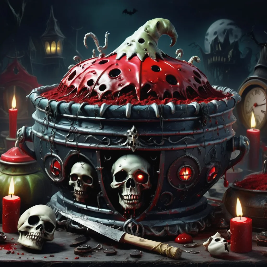 ((realistic,digital art)), (hyper detailed),h4l0w3n5l0w5tyl3DonMD4rk Spellbinding Spooky Illustration Classic Monster Ghostly Shipwreck Blood-Red Velvet Cake Ouija Boards Sinister Laughter Graveyard Lanterns Witch's Cauldron Making DIY Costumes, <lora:h4l0w3n5l0w5tyl3DonMD4rk-XLv1.1:1>