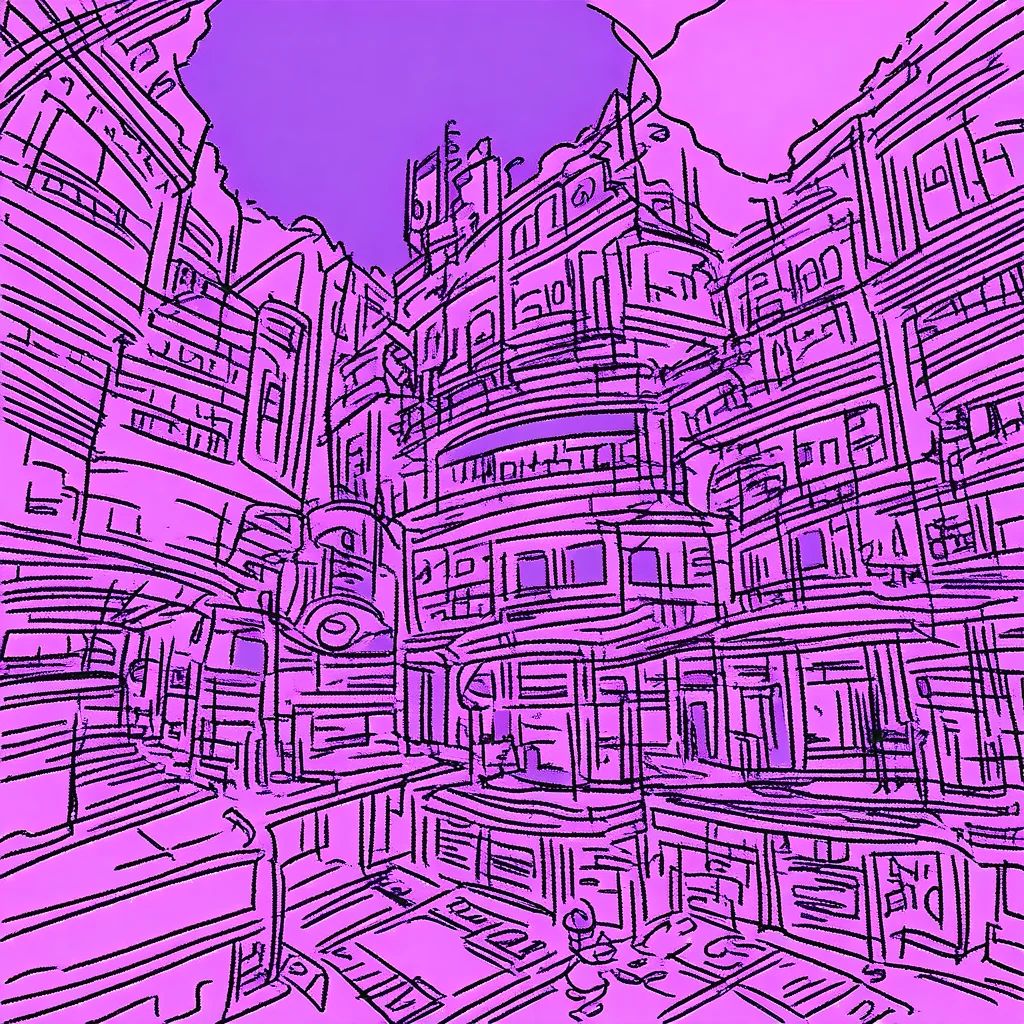 two tone color,scenery,cartoon ,sketch, flat color,purple theme