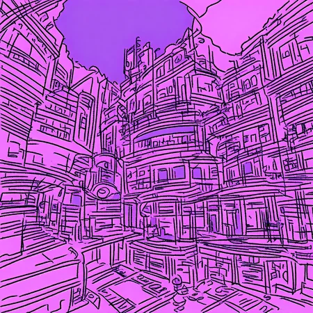 two tone color,scenery,cartoon ,sketch, flat color,purple theme