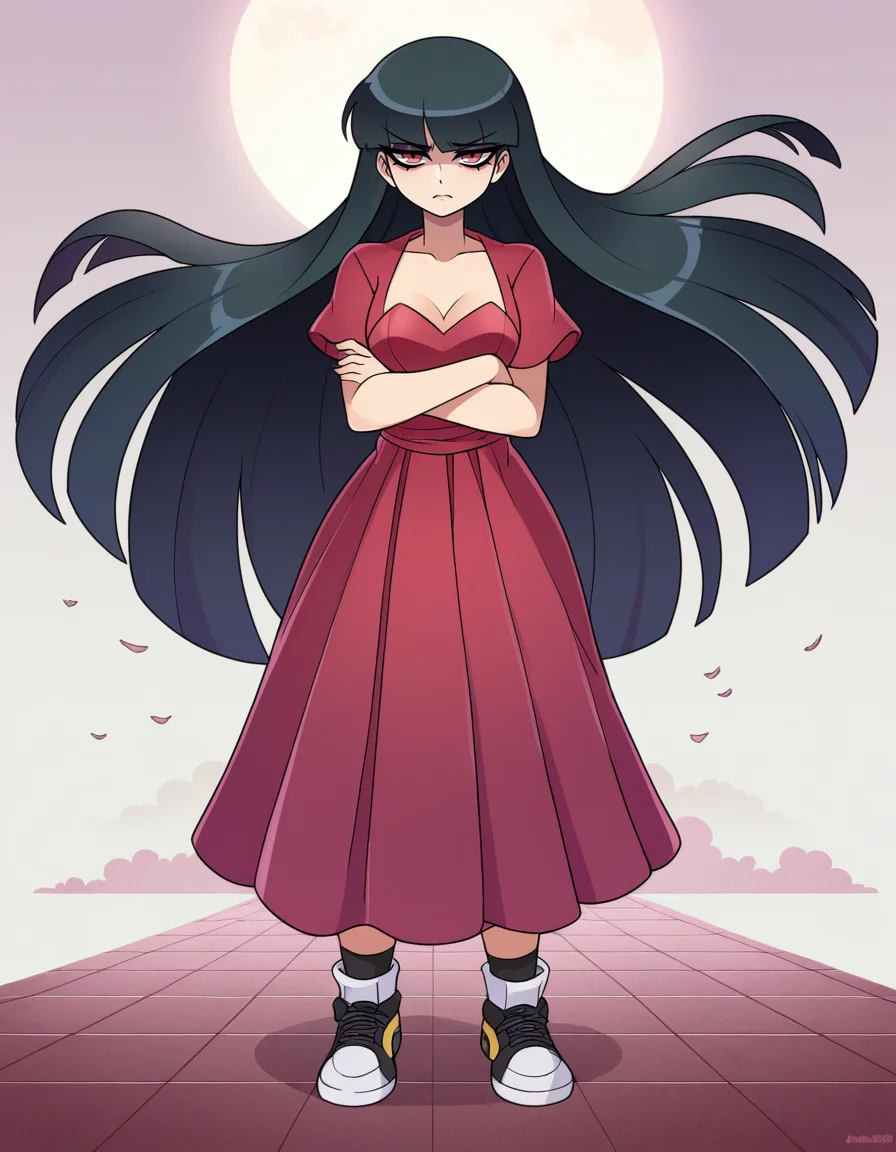 zPDXL, score_9, score_8_up, score_7_up, score_6_up, score_5_up, 4k, absurdres, looking at viewer, <lora:Perfect Hands:0.8> Perfect Hands, 1girl, solo,
Pokemon, Sabrina, medium breasts, black hair, long hair, sad, pigeon-toed, boho-blouse, sneakers,
<lora:NicoNeko_v1:0.8> ncnk, silk