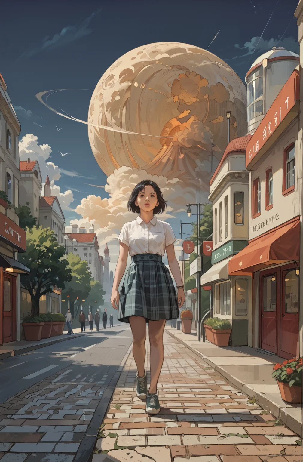 score_9_up, score_8_up, score_7_up, Casual, cell_shading, detailed, detailed background, masterpiece, best quality, highly detailed,
1girl, sidewalk, city, (by night:1.2) partial cloudy,
BREAK
grass,
BREAK
short hair, bob, thinking, (checkered skirt), casual style, black hair, parted lips, walking,
original,
<lora:incase---1:0.4> <lora:invincible_v2:1> invncbl, artbook illustration