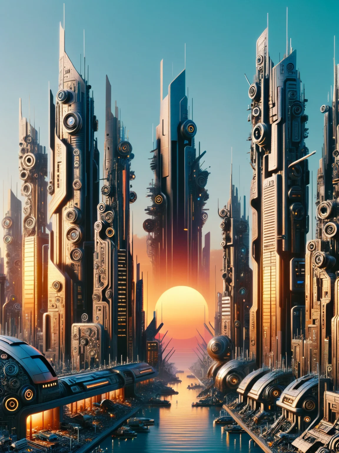 ais-scrapyrd futuristic city at sunset <lora:Scrapyard_Style_SDXL:1>