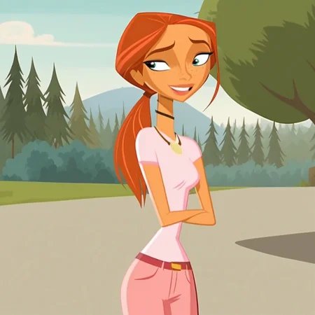 score_9, score_8, score_9, BREAK, emma, long hair, orange hair, ponytail, freckles, outdoors