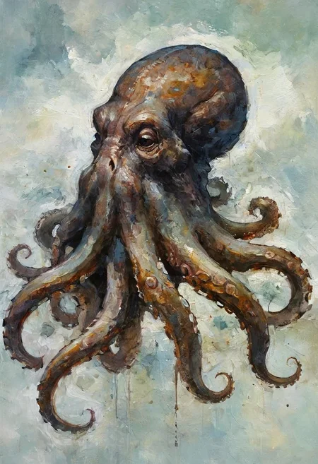 abstract artistic representation of big octopus, art by Paul Lovering, Antonio J. Manzanedo.