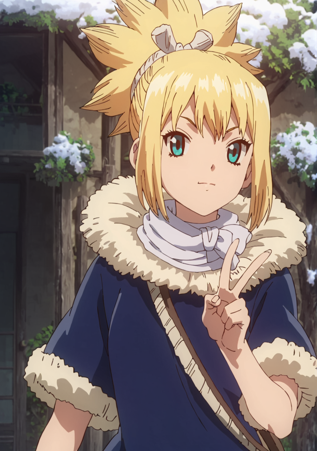 score_8_up, score_7_up, anime screenshot, 
<lora:Kohaku (Autism Mix XL):0.8> 1girl, kohaku \(dr. stone\), blonde hair, ponytail, choker, green blue eyes, winter clothes, (:3, v:1.4)