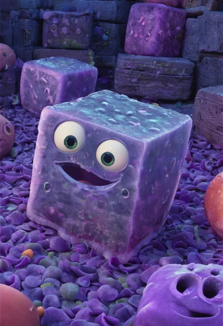 the enormous cute gelatine ooze cube with the surprised eyes in the dungeons, dim light, pixar art, detailed, intricate details, 8k, best quality, hdr, masterpiece