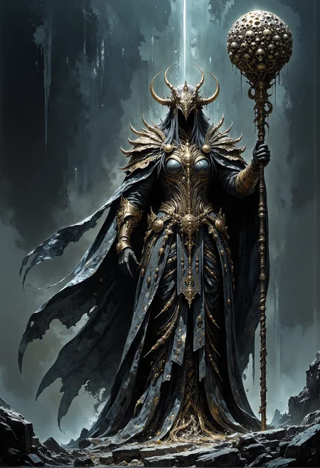 cinematic photo . Nagash, Great Necromancer, giant bone staff with many skulls, Supreme Lord of Undeath, perfect anatomy, skull armor, raising hands, approaching perfection, visible magic, summoning undead warriors, luminous presence, dark graveyard, dynamic, highly detailed, smooth, sharp focus, trending on artstation, sharp focus, intricate details, highly detailed, by greg rutkowski, mysterious, epic, cinematic, 4k, <lora:flux_sparklycism.safetensors:0.5>, <lora:FluxDFaeTasticDetails.safetensors:0.2>, <lora:artisketchyfs-v02.safetensors:0.75>, <lora:FluxProtectorsOfNature.safetensors:0.5>, <lora:Elden_Ring_-_Yoshitaka_Amano.safetensors:0.8>, . 35mm photograph, film, bokeh, professional, 4k, highly detailed