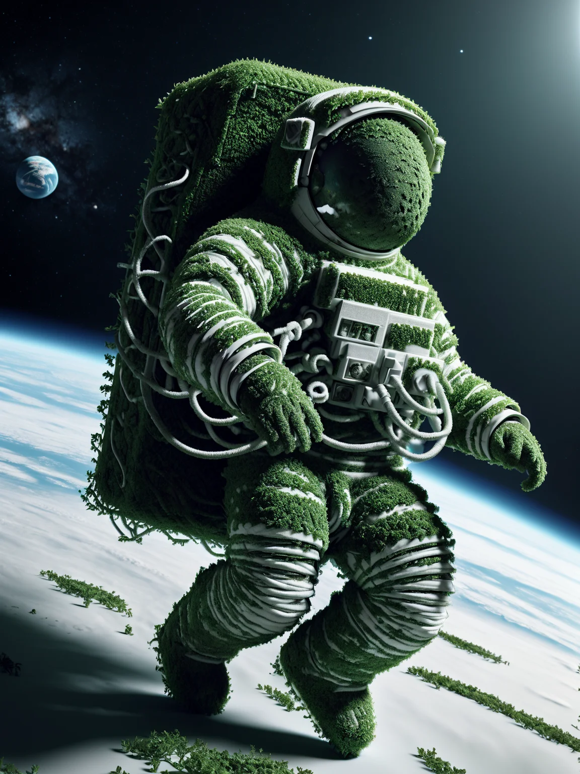 mad-hecke astronaut in space, earth in background <lora:Hedge_Row_SDXL:1.1>, (masterpiece:1.2), best quality, (hyperdetailed, highest detailed:1.2), high resolution textures