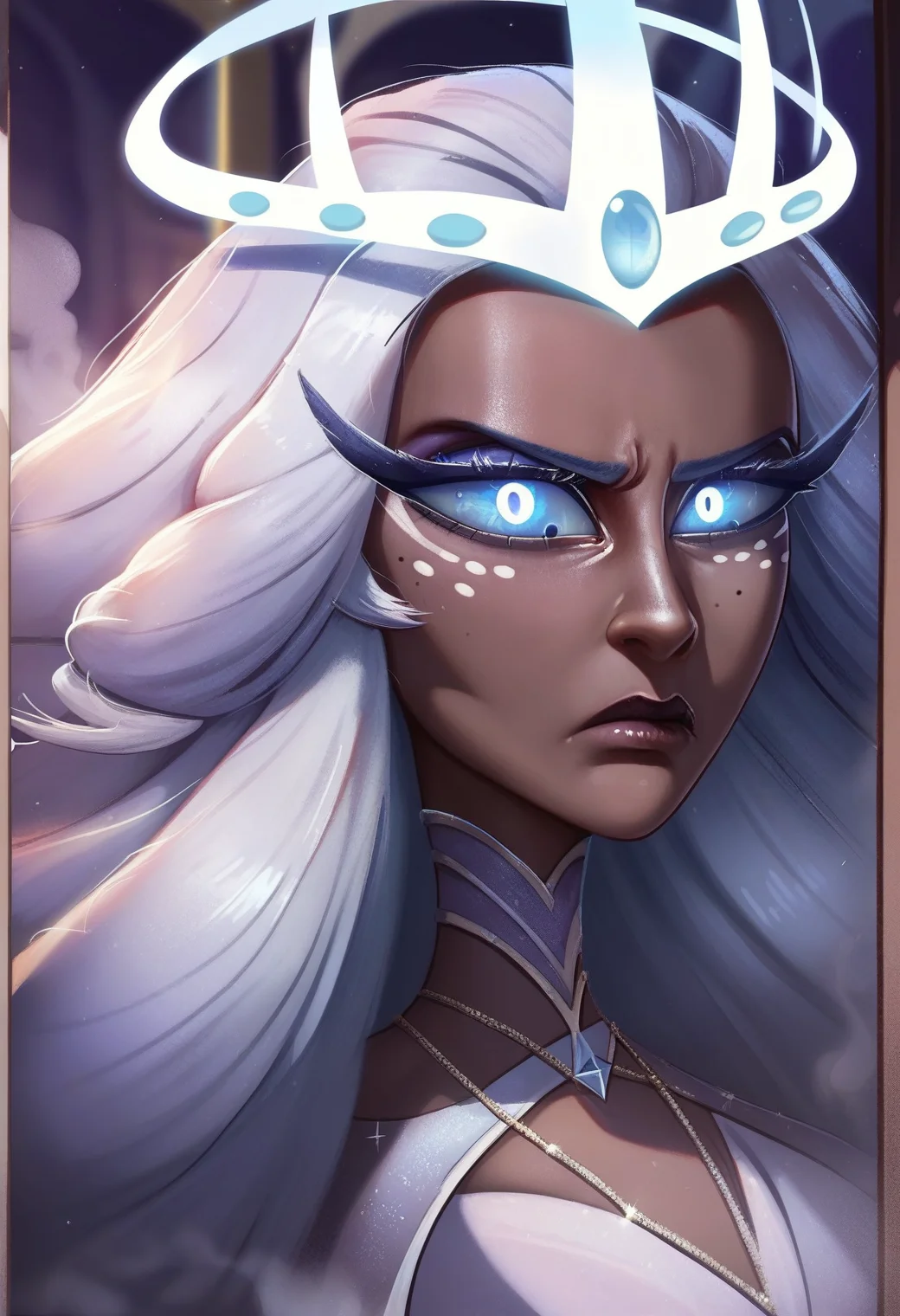 1girl, <lora:sera_hazbin_hotel_ponyxl_v1:0.8>, sera, mature female, white hair, grey hair, halo, glowing halo, upper body, steam, smoke, breath, serious, light frown,
BREAK
score_9, score_8_up, score_7_up, (high quality, detailed, beautiful), shiny, detailed beautiful eyes, outstanding, countershading, detailed soft lighting