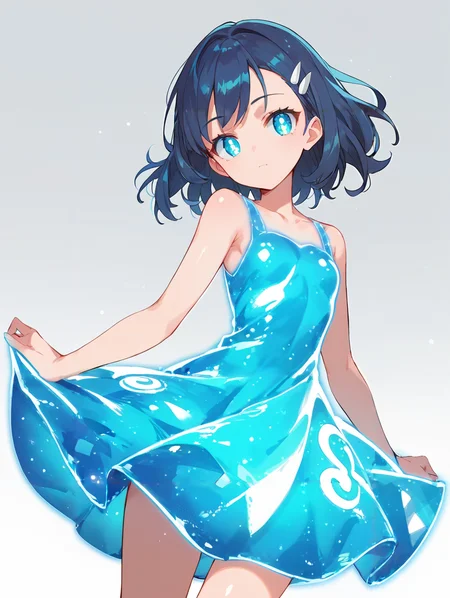score_9, score_8_up, score_7_up,source_anime, high res image,masterpiece,best quality,(girl:1.0),cute face,clear skin,shiny hair,ultra detailed eyes,simple background, <lora:glow dress_pony_V1.0:0.6> glow dress, henshin