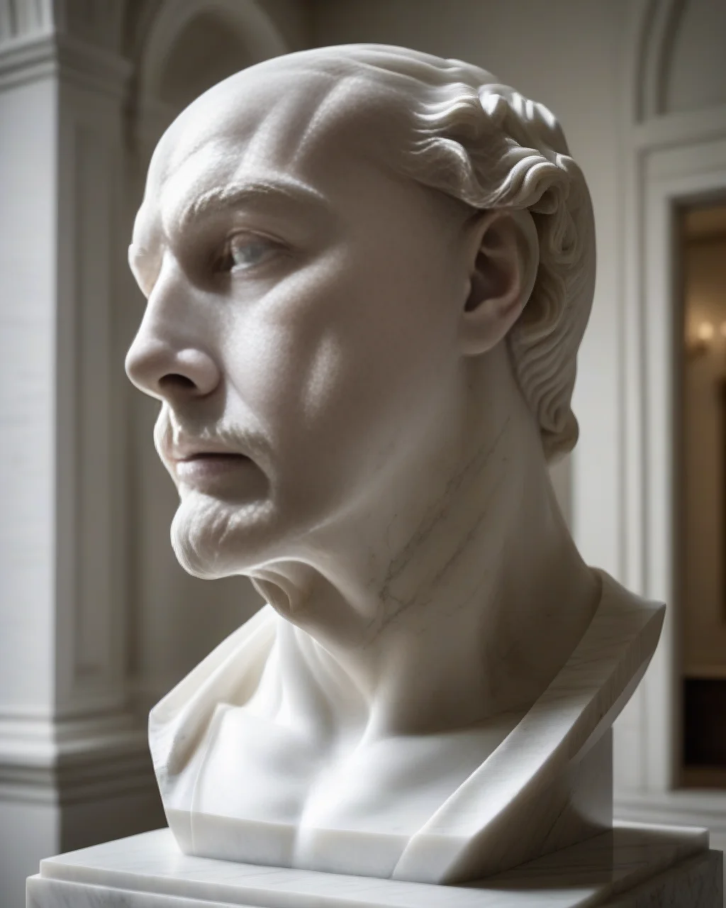 <lora:JRR01_XL-000015:0.7>, white marble statue, marble head, bald JRR01 with goatee, white plaster texture, soft lighting, masterpiece, extreme detail, HD, statue, sculpture, indoor, low contrast, <lora:MarbleStatueXL:.75> in the style of MarbleStatueXL
