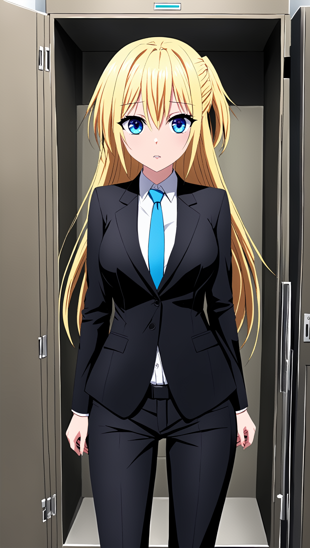 masterpiece, best quality,
<lora:heronever_astel.sdxl.v1:0.85>
hypnosis, empty eyes,
aster, 1girl, solo,
blue eyes, blond hair,
(office suit, necktie, pants),
(crazy hair),
locker room