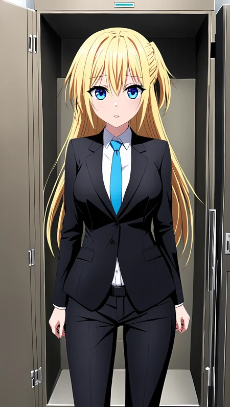masterpiece, best quality,
<lora:heronever_astel.sdxl.v1:0.85>
hypnosis, empty eyes,
aster, 1girl, solo,
blue eyes, blond hair,
(office suit, necktie, pants),
(crazy hair),
locker room