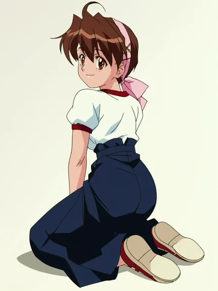 score_9, score_8_up, score_7_up, rating_explicit, source_anime, uncensored, 1girl, <lora:Fuko_Kuzuha_PDXLv0:0.8> fuko kuzuha, gym uniform, smile, anime screencap, white background, full body, blue hakama