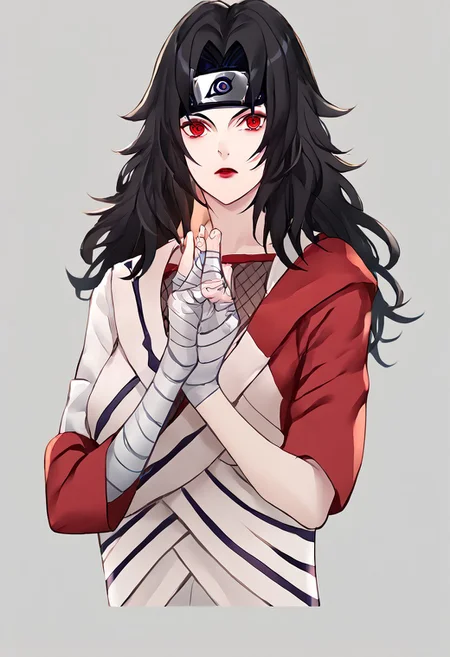 score_9, score_8_up, score_7_up, score_6_up, score_5_up, score_4_up, source_anime, 1girl,
kurenai, red eyes, black hair, long hair, forehead protector, lipstick, fishnet top, single sleeve, white dress, bandages, bandaged arm, toeless footwear,
masterpiece, best quality, very aesthetic, absurdres,