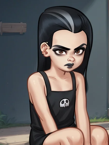 score_9,score_8_up,score_7_up,score_6_up,score_5_up,score_4_up,
1girl. solo, stsodette, female child, young, brown eyes, black hair, makeup, eyeshadow, dark lips, annoyed face, bored, black tube top, looking at viewer,
<lora:age_slider_v4:-4>
<lora:1StS_PonyXL_Detail_Slider_v1.4_iteration_3:1>
<lora:stsOdette-10e:1>