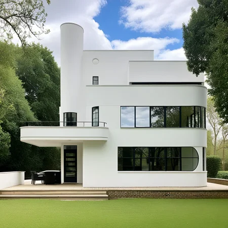 <lora:JJsStreamlineModerne_XL:1>  , ((streamline moderne)), outdoor,,  building, window, grass, tree, , balcony,  ,   center composition,door, column, beam, sky, cloud, day,, photography, capturing moments, storytelling, creative composition