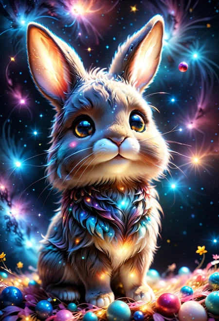 (((videogame_style))), (sharp focus:1.2), lineart, flat color, monochrome, greyscale, depth of field, bokeh, 8k, OLED, 1 baby bunny, being playful, wearing ribbon choker in different colours, different fur, super cute,, The bunny raises its paws towards the viewer, in the galaxy, space bunny lying on a ruffled pillow in the clouds,lluminated by the ethereal glow of cosmic lightning, the light is reflecting shadows on the cute animal, for the viewer, it appears alive, as if a glimpse of its inner sparkle is possible, star sky, peacful and grateful atmosphere, painted hearts, magical atmosphere, close up, (((cuteness overload))), <lora:detailed_notrigger:0.9>, zhibi <lora:zhibi:0.8>, <lora:tweak-detail-xl:0.7> <lora:Jed-Cosmos-sdxl:0.7> Jed-Cosmos