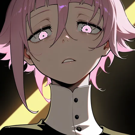 masterpiece, best quality, amazing quality, very aesthetic, absurdres, newest, volumetric lighting,
souleaterstyle,crona,
1girl,solo,looking at viewer,short hair,bangs,simple background,hair between eyes,pink hair,parted lips,teeth,blunt bangs,portrait,style ,flat color
,masterpiece, best quality, amazing quality, very aesthetic, absurdres, newest, volumetric lighting,
, <lora:soul_eater_illustrious:0.8>,