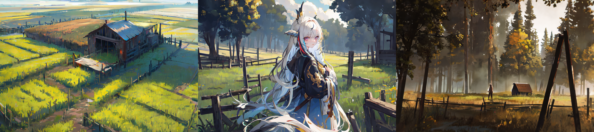 (otherworldly), highly insanely detailed, masterpiece, top quality, best quality, highres, 4k, 8k, RAW photo, (very aesthetic, beautiful and aesthetic), farm, fields, barn, fence, fantfa, <lora:FantasyFarm-10:0.8>, 
1girl, 
(__lazy-wildcards/char/haircolor__), 
(__lazy-wildcards/dataset/background-color__),âââ