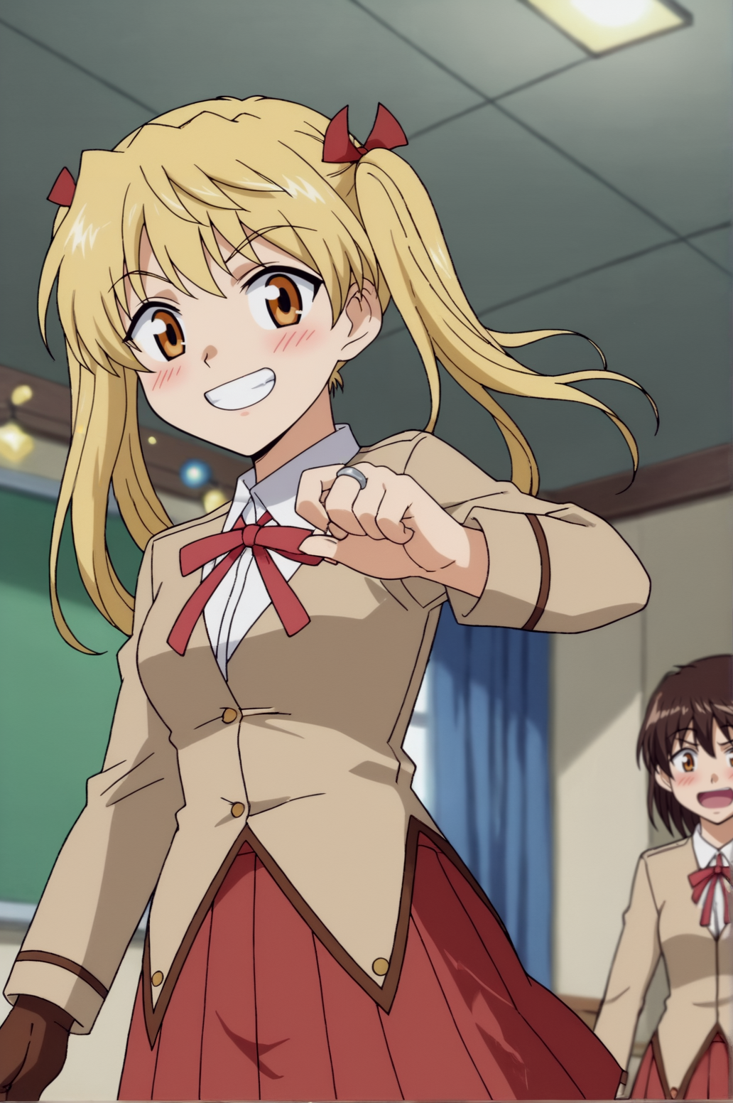 score_9, score_8_up, score_7_up,anime_source, source_anime, best background, detailed background, anime screencap,    Eri Sawachika, school outfit, blush, grin, boxe gloves,  2girls, indoors, boxer ring, ring, lights, dynamic angle, dynamic camera, dynamic pose,  <lora:JN_Eri_Sawachika:0.8>