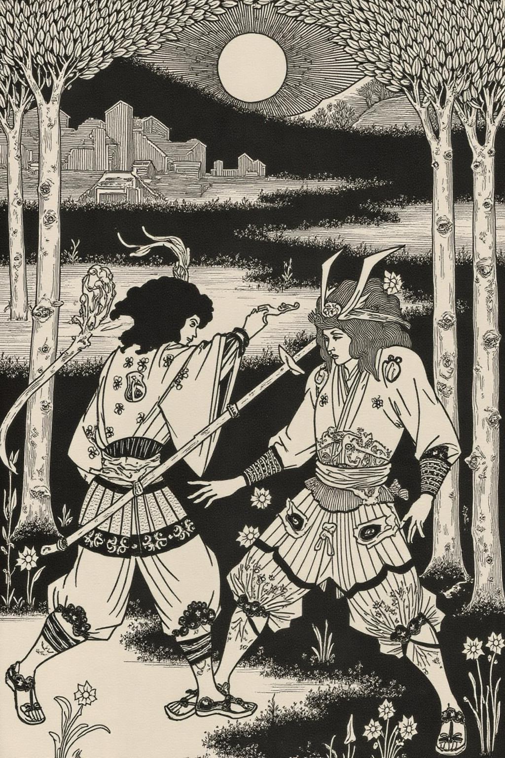 aubreybeardsley1 illustration.
Two samurai dueling at Sundown <lora:aubreybeardsley3_cap_d6a3e12:1.0><lora:844801178140321547:0>