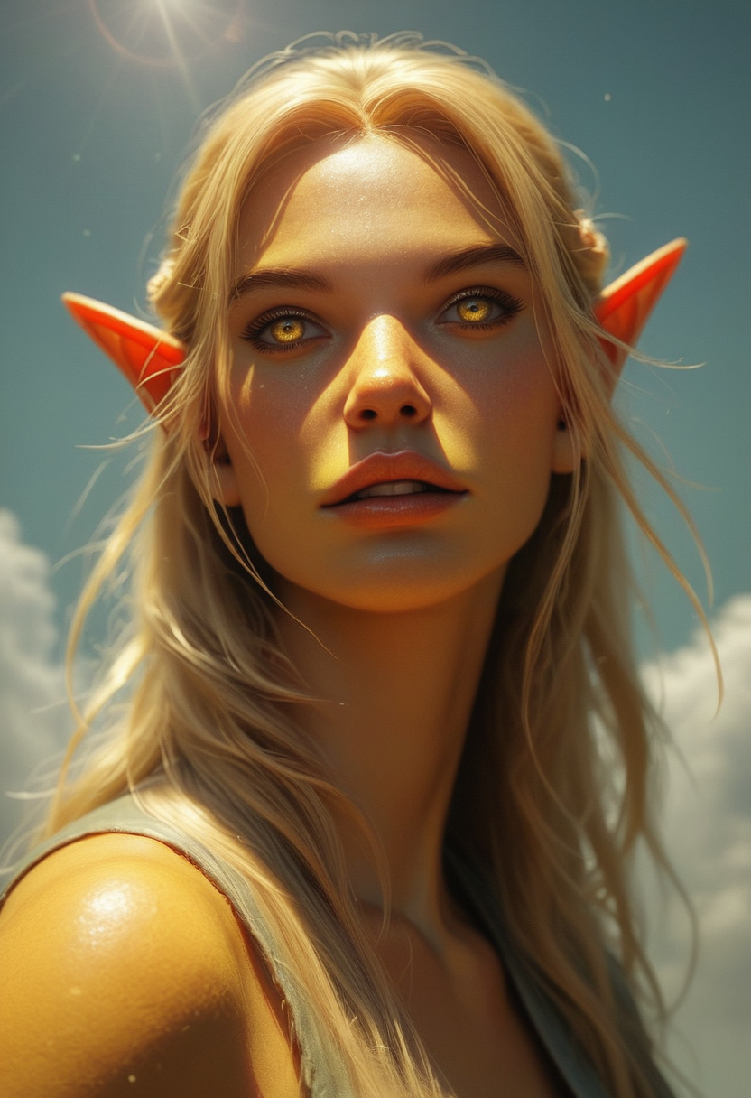 score_9, score_8_up, score_8_up, layering, ultra detailed, (ultra wide angle shot:0.65), shallow depth of field, smooth skin texture, alluring curves, tasteful sensuality, softcore, 1girl, a gorgeous high elf mage, altmer, (alien yellow skin), (alien golden skin), long blonde hair, magical elf very large yellow eyes, smiling, tall, slender, sunlight, yellow glow, fog, hazy, bright, <lora:RELSM_v1:0.55>, <lora:3th3r34lXLP:0.4> 3th3r34l, ethereal, photo, painting, light rays, in cloud, <lora:1dkXLP:0.30> 1dk,  <lora:d3t41l3dXLP:0.30> d3t41l3d, <lora:EdobESO_XL_v1.0:0.95>, high elf, skyrim altmer, <lora:fantasy_world_pony:0.7>